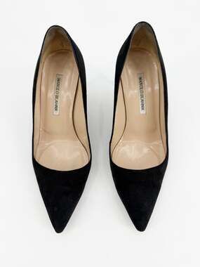 Manolo Blahnik BB Pumps Black Suede Pointed Toe Stiletto Heels 38